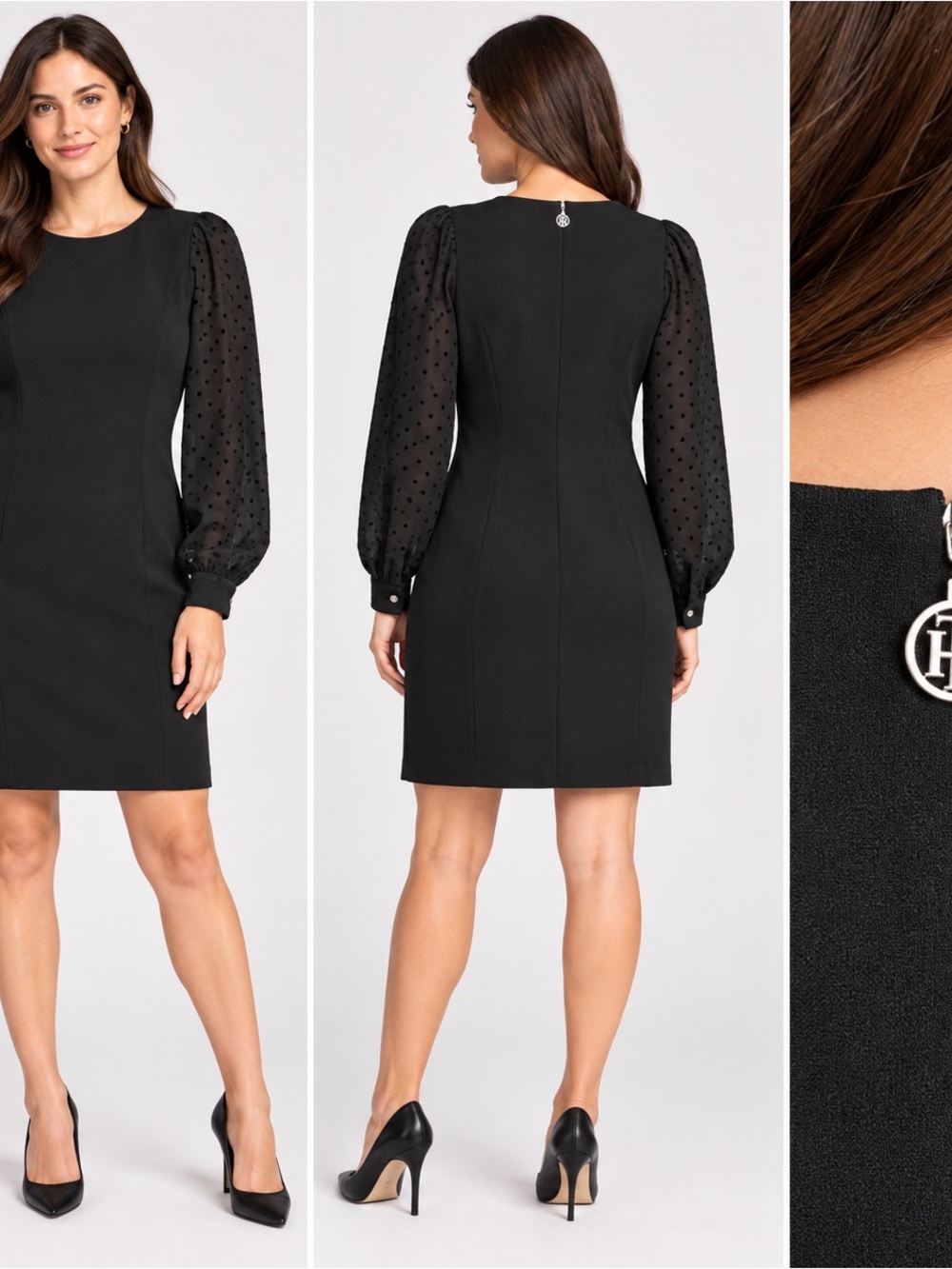 Tommy Hilfiger Black Long-Sleeve Dot-Sleeve Shift Dress